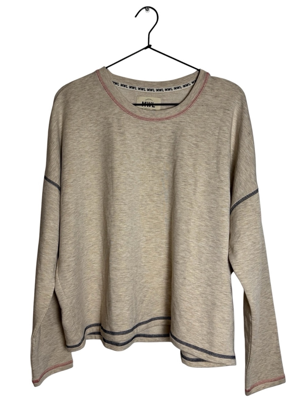 Madewell MWL Superbrushed Contrast Stitched Easygoing Sweatshirt Heather Oatmeal